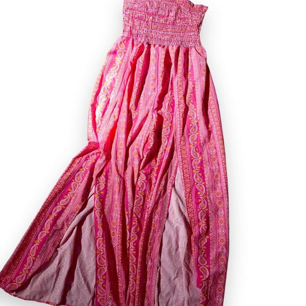 Smocked Strapless Paisley Boho Earthy Flowy Whimsical Open Leg Romper Womens XL